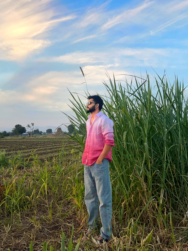 The Flamingo Dip: Hand-Dyed Pure Linen Shirt