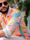 The Nebula Wolf | Handmade Marble Silk Shirt