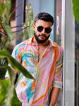 The Nebula Wolf | Handmade Marble Silk Shirt