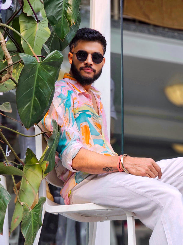 The Nebula Wolf | Handmade Marble Silk Shirt